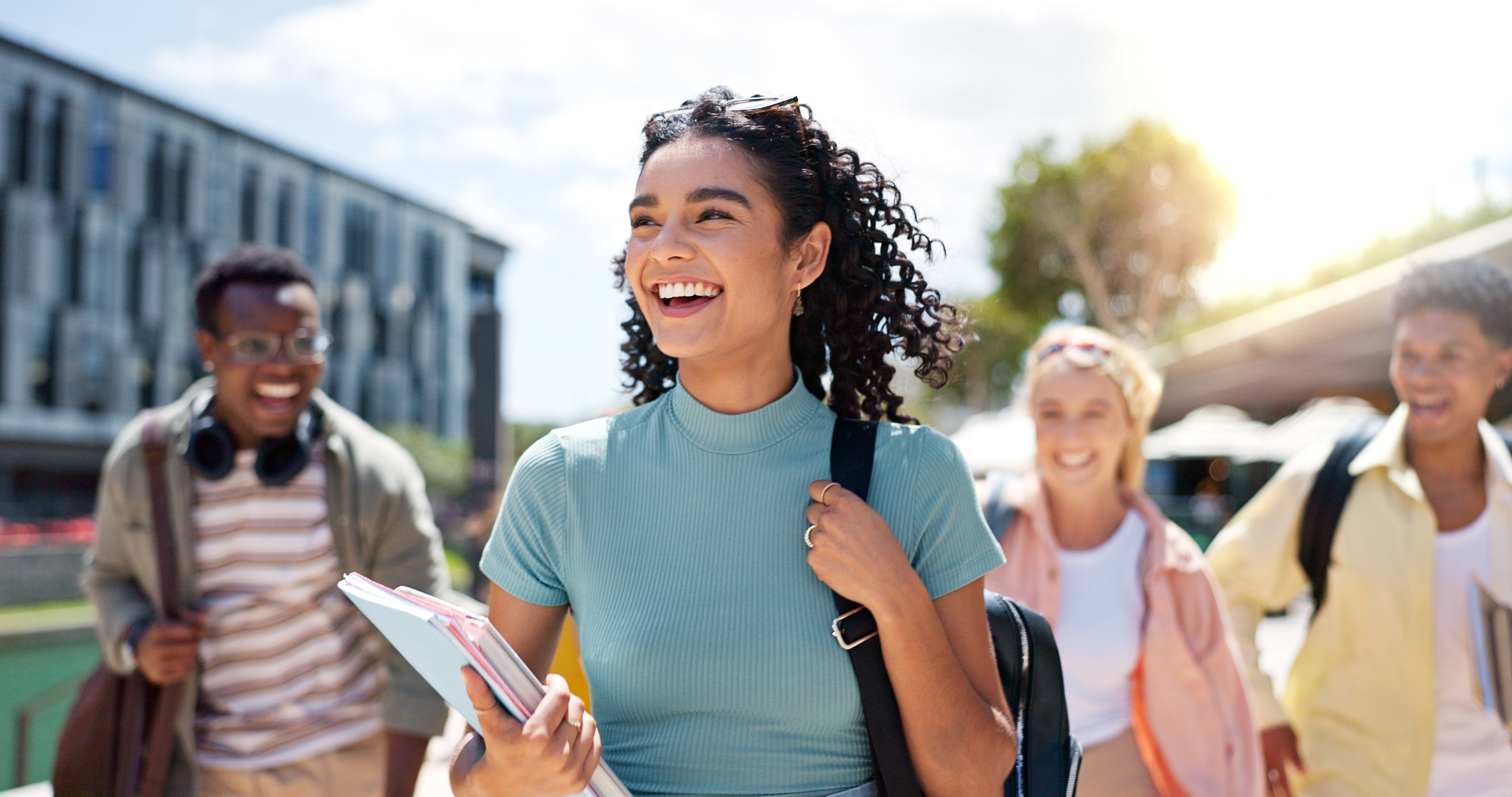 Students walking through campus